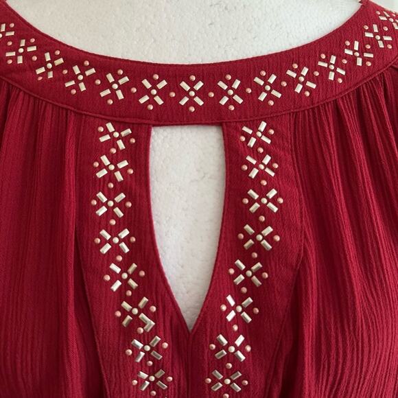 Knox Rose Dress Long Sleeve Cold Shoulder Red Gold Silver Embellished Boho Small - Picture 4 of 12